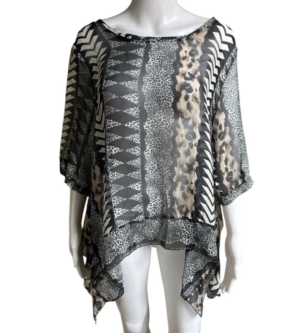 Tempo Paris 2497Q Made Italy Silk Blend Tunic Boho Lagenlook Top NWT M